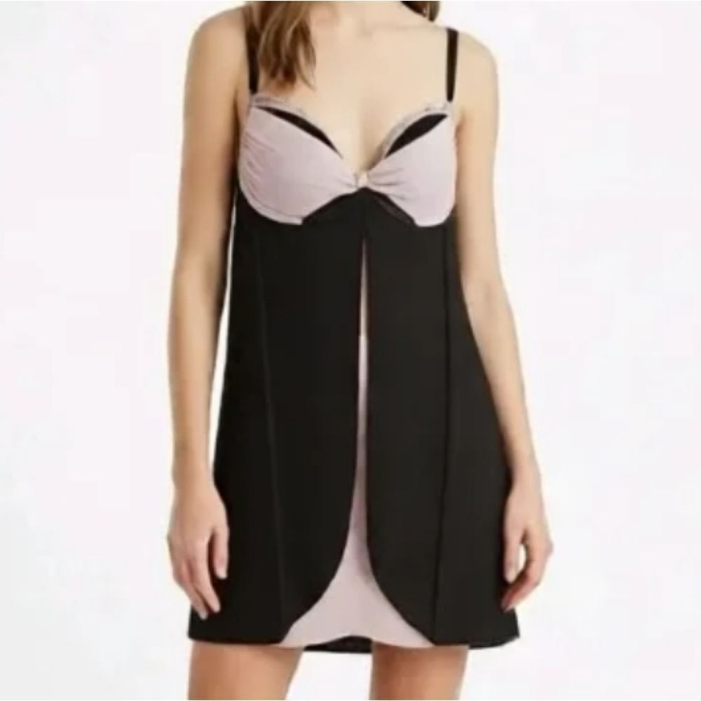 La Vie En Rose Black and Blush Two-Tone Lace-Trim Chemise